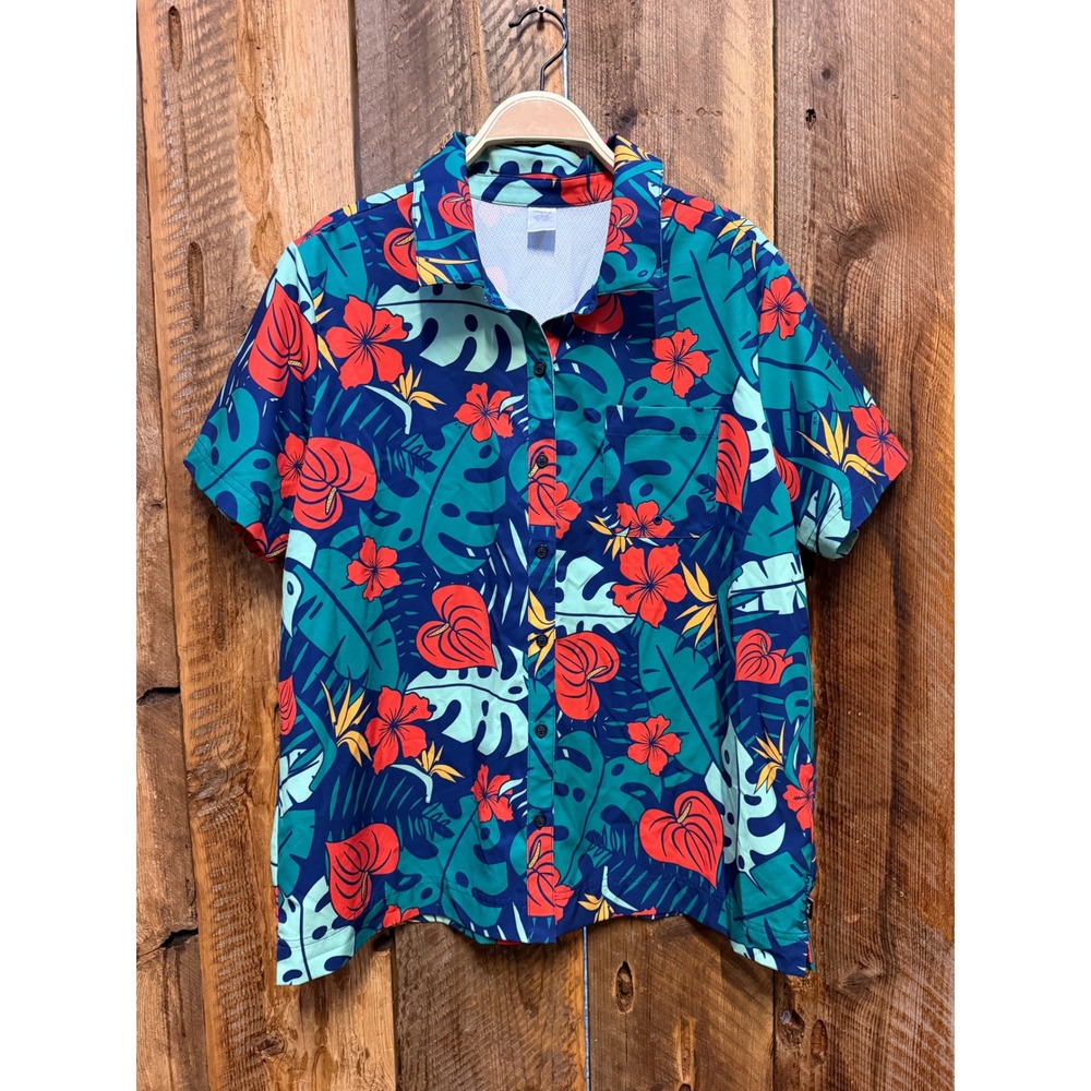 TomboyX Hawaiian Button Up Shirt Mens Size L Tropical Beach Vacation Resort